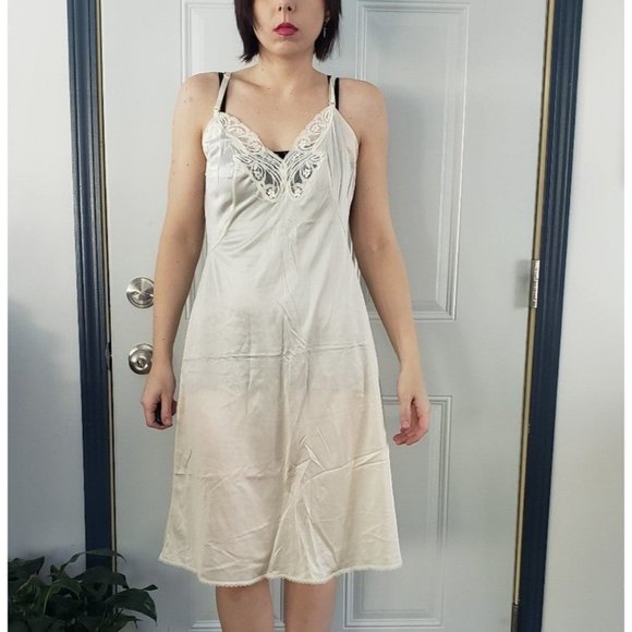 Vintage Cream Nylon Slip‎ Dress - Picture 1 of 4